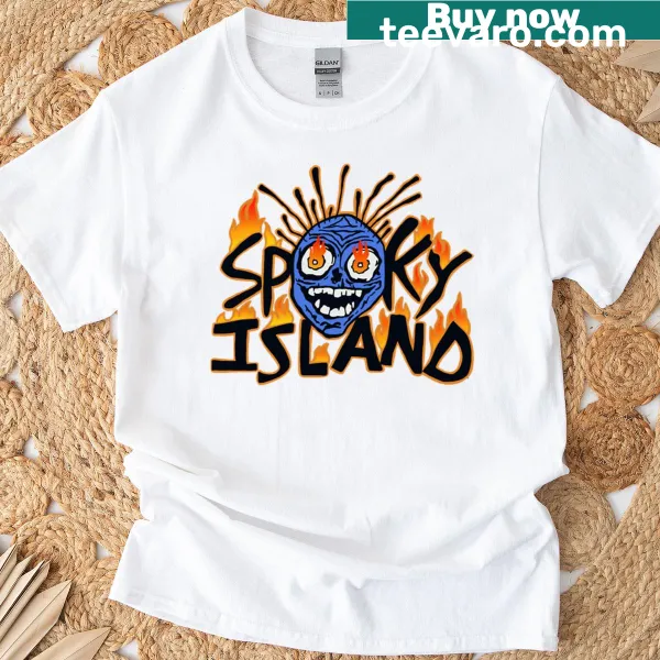 Eerie illustration of a spooky island on a T-shirt