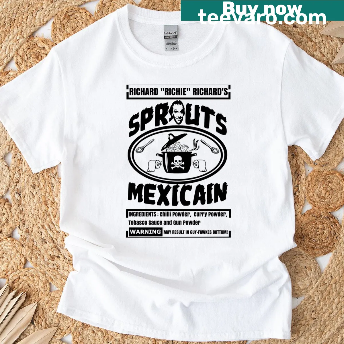 Typography t-shirt with the phrase 'Sprouts of Evil' in bold letters. — on a men's t-shirt