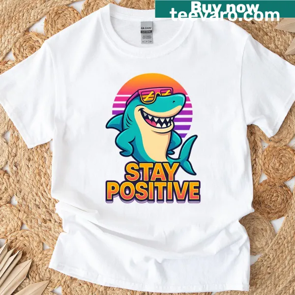 Retro shark graphic in vaporwave style on a T-shirt