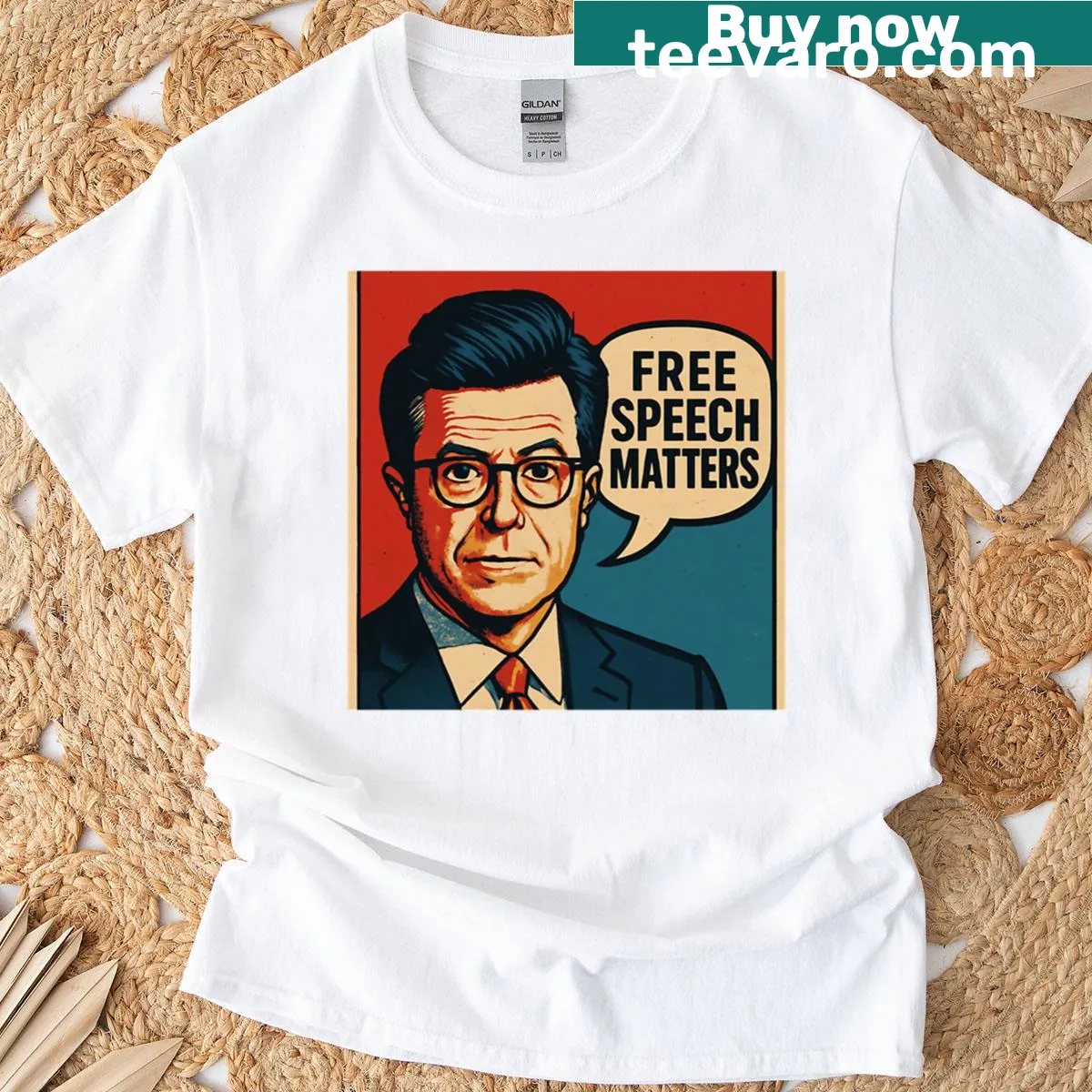 T-shirt with the message 'Free Speech Matters' inspired by Stephen Colbert — on a men's t-shirt
