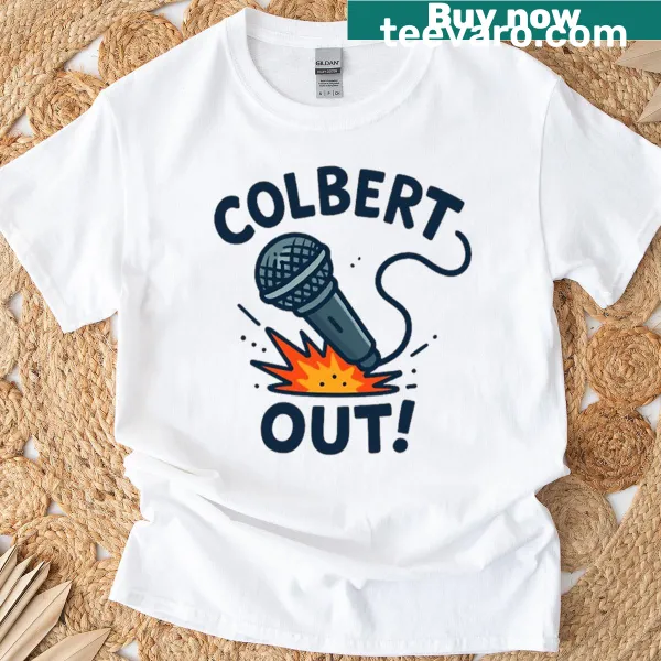 Oversized T-shirt featuring Stephen Colbert in a mic drop pose