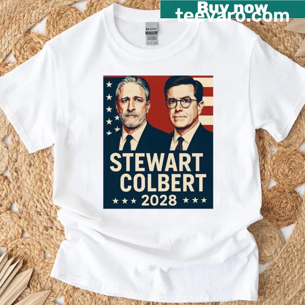 Witty T-shirt featuring Stewart Colbert campaign design for 2028