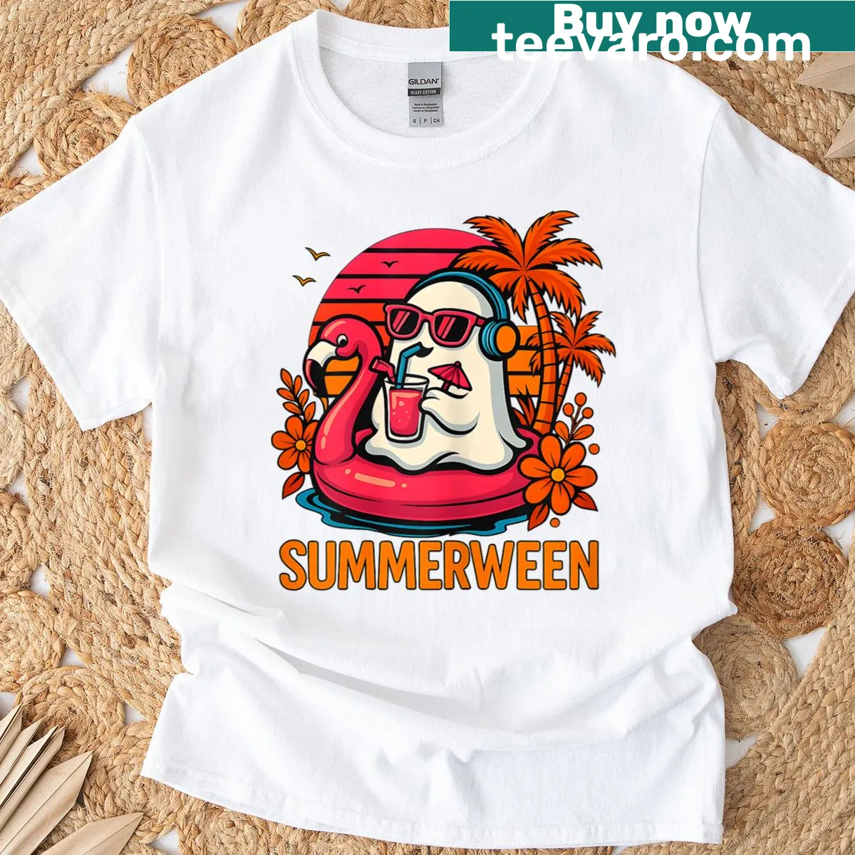 Playful ghost design t-shirt with a summer and Halloween theme — on a men's t-shirt