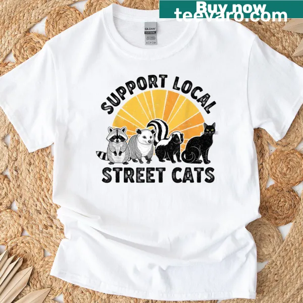 T-shirt featuring a fun illustration of street cats and critters