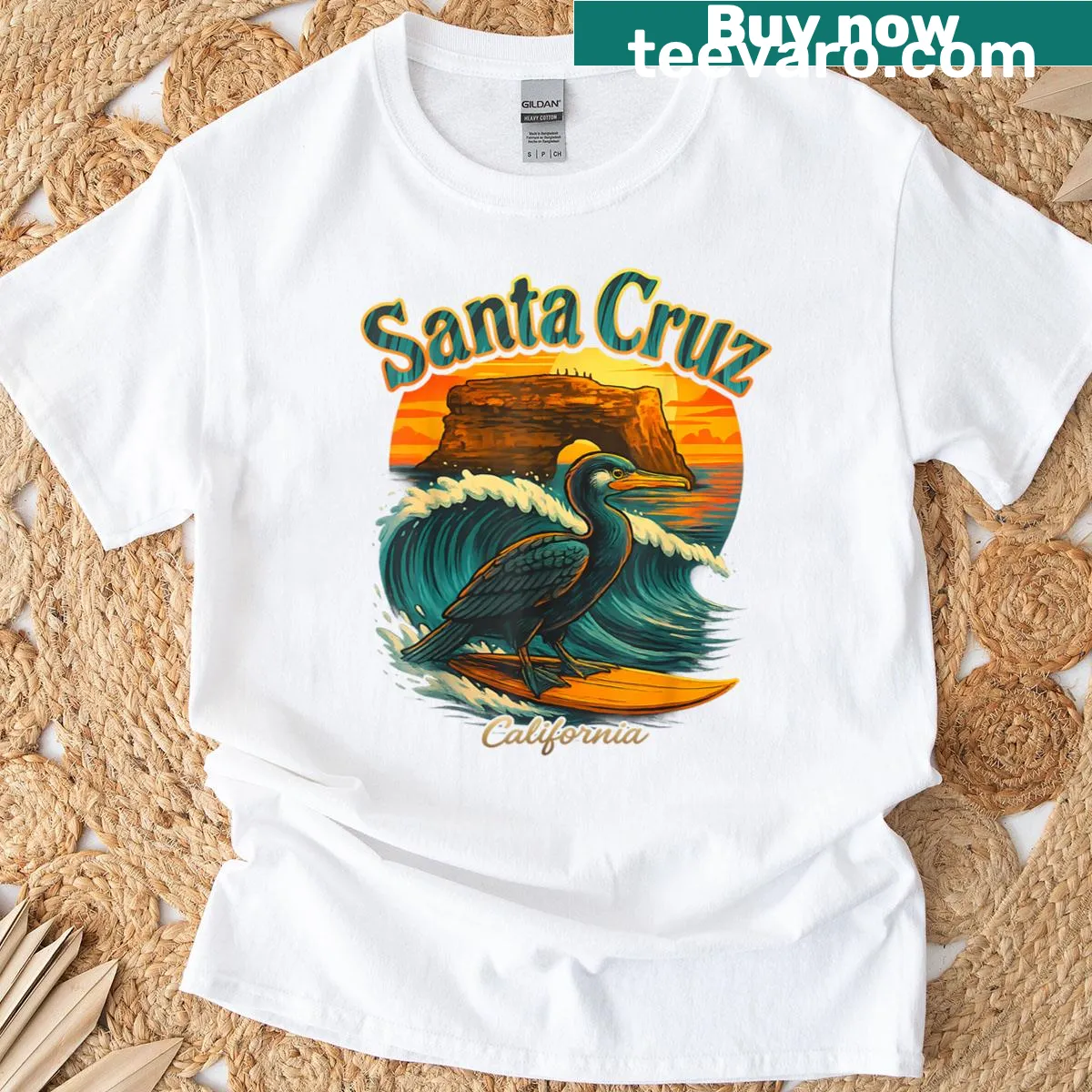 Retro Santa Cruz surfing t-shirt with vintage design — on a men's t-shirt
