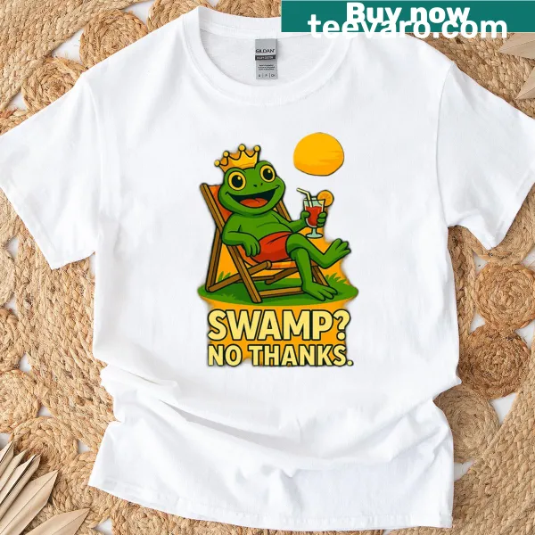 Chill mode frog king graphic on a humorous t-shirt