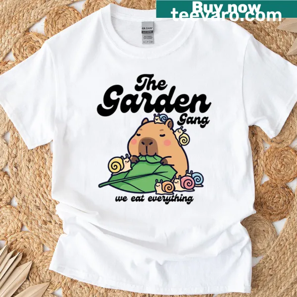 Illustration of vegetables and garden creatures on t-shirt