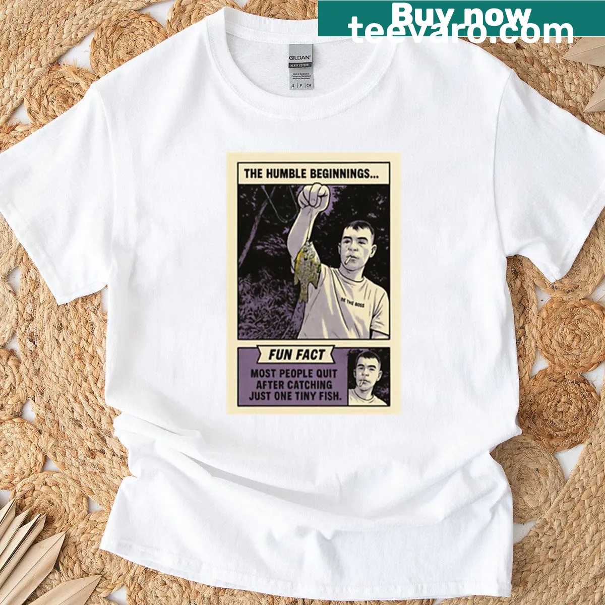 Illustrated T-shirt representing humble beginnings and growth — on a men's t-shirt