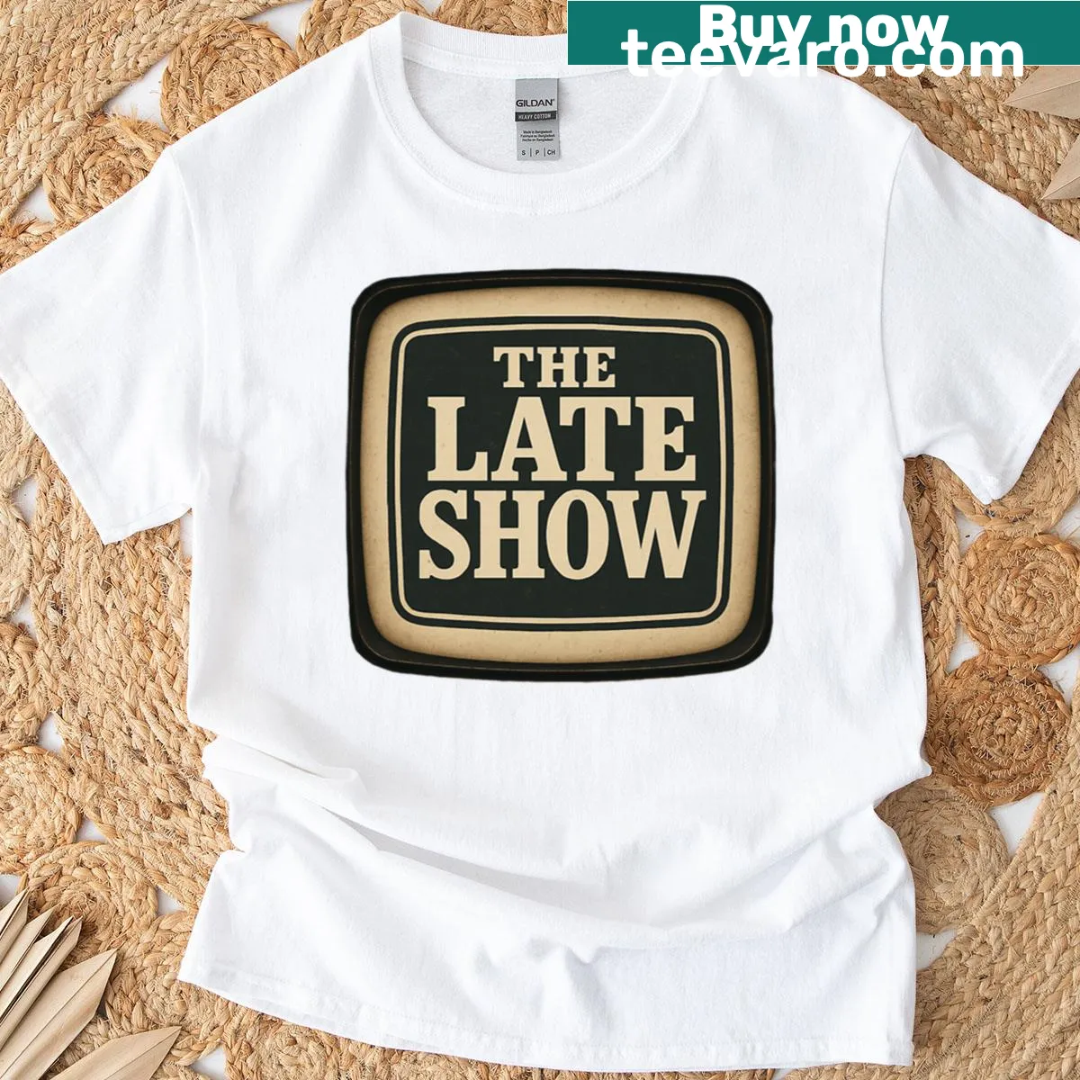 Late Show logo printed on a casual T-shirt — on a men's t-shirt