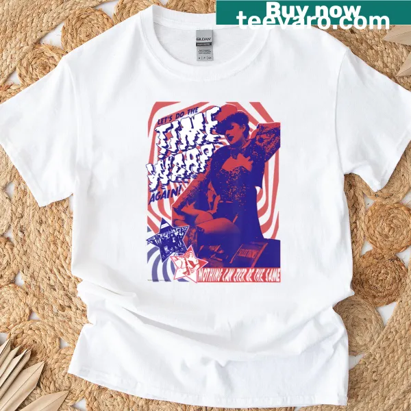 T-shirt featuring 'Lets Do The Time Warp Again' text from Rocky Horror Picture Show