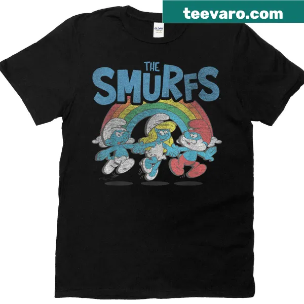Vintage Smurfs t-shirt with characters and rainbow design