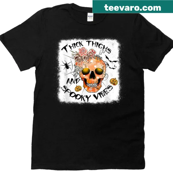 Oversized Halloween T-shirt with pumpkin and text Thick Thighs And Spooky Vibes