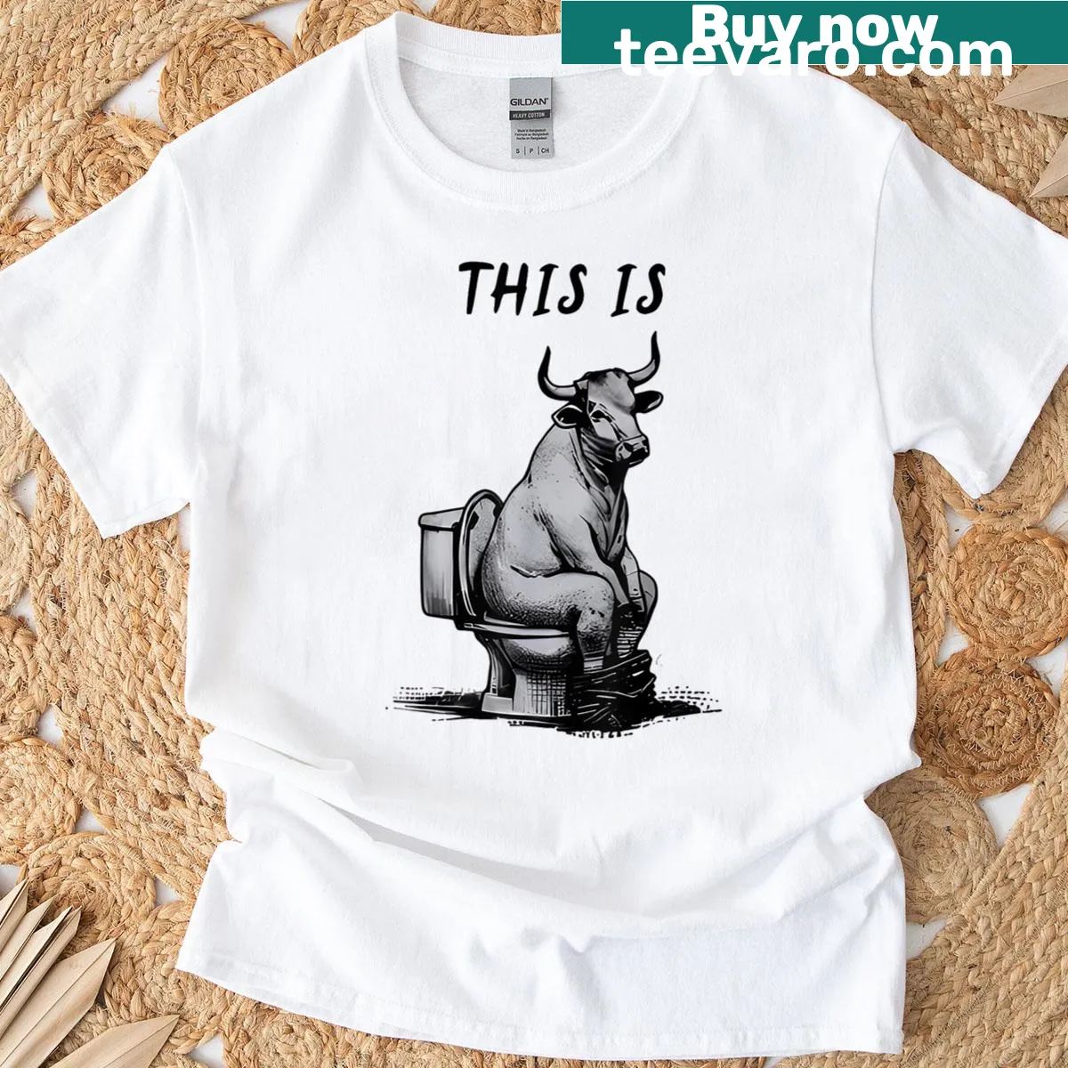 Humorous design with cow and toilet theme on a T-shirt — on a men's t-shirt