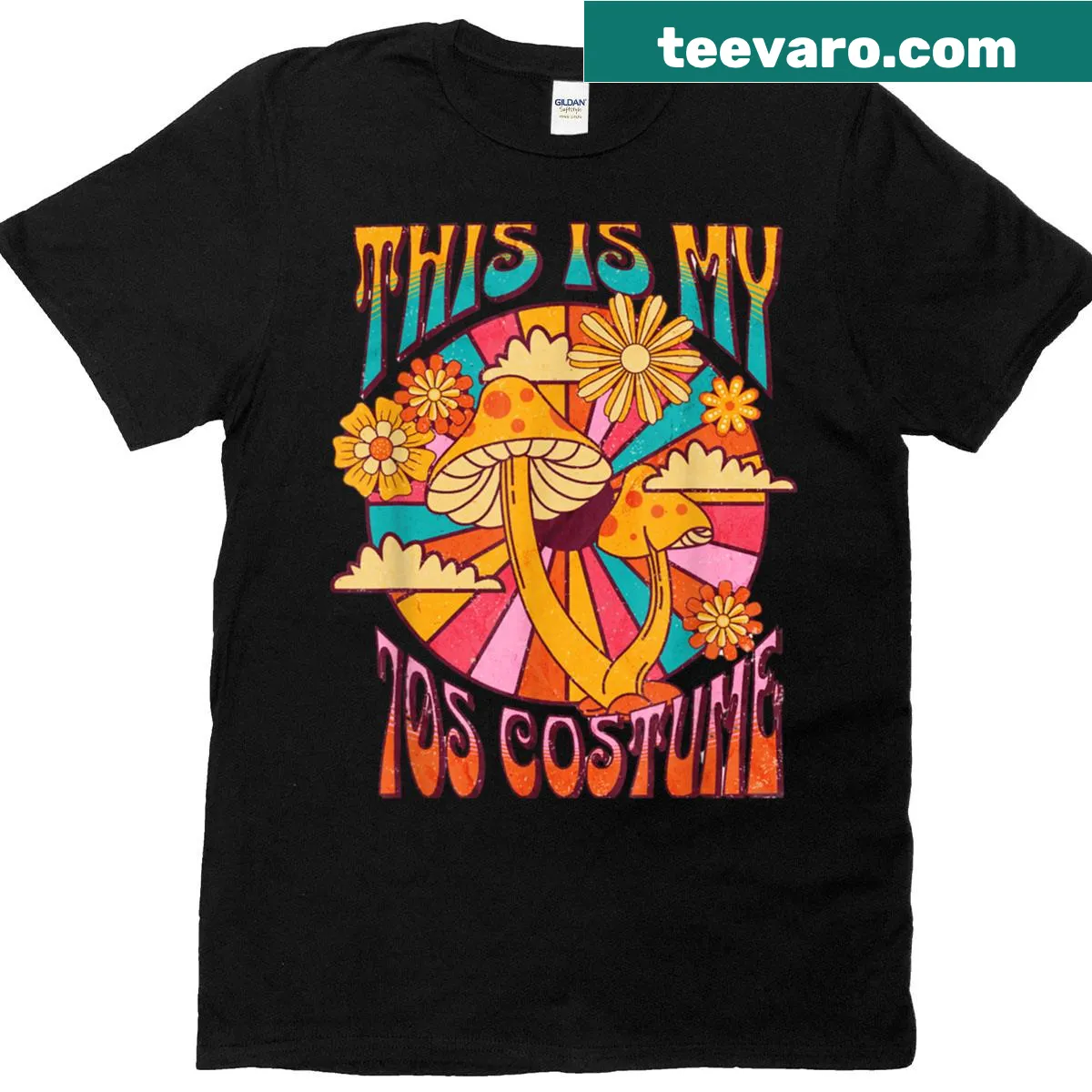 Vintage style Halloween costume T-shirt with 70s theme — on a men's t-shirt