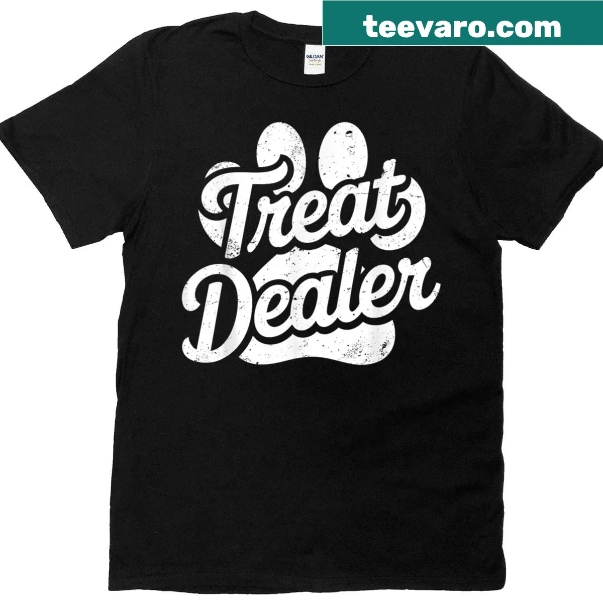 Funny dog owner t-shirt with 'Treat Dealer' text — on a men's t-shirt