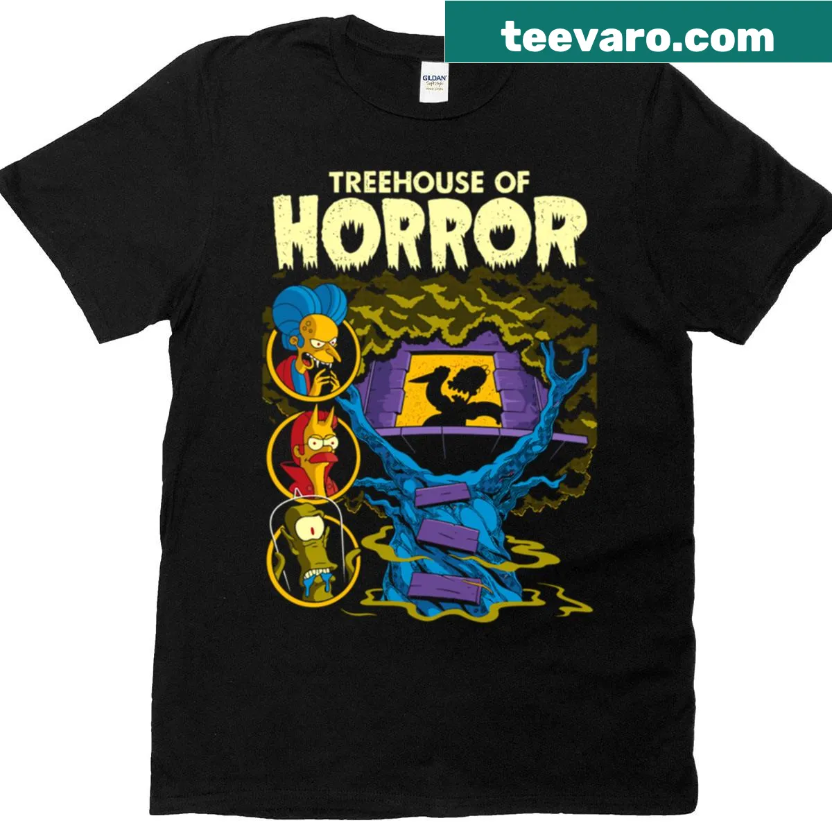 T-shirt featuring illustrations from Treehouse of Horror — on a men's t-shirt
