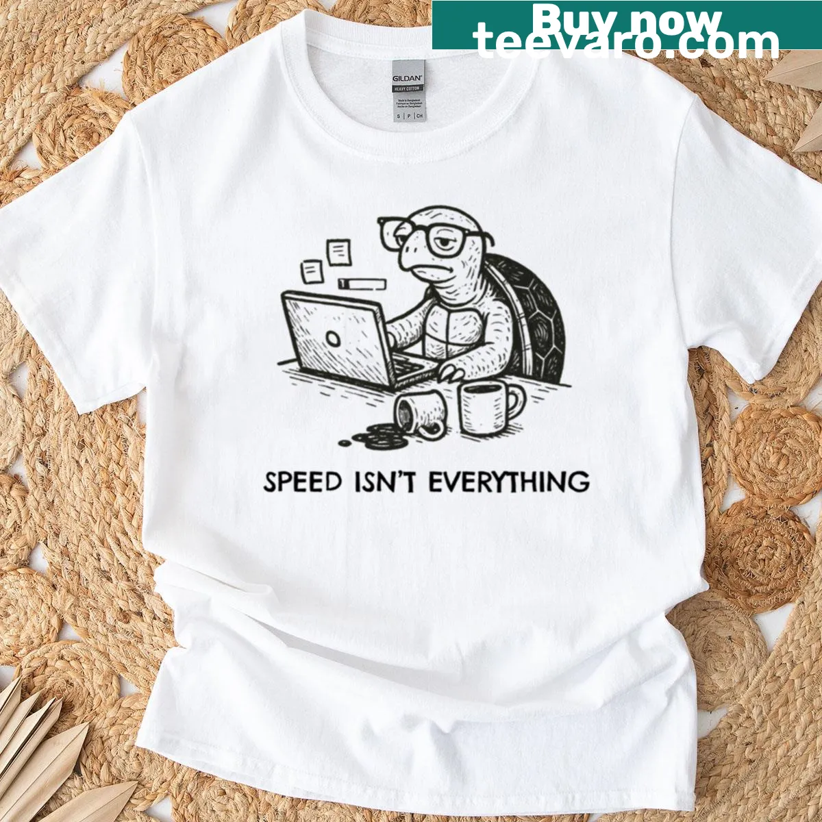 Cartoon turtle office worker design on t-shirt — on a men's t-shirt