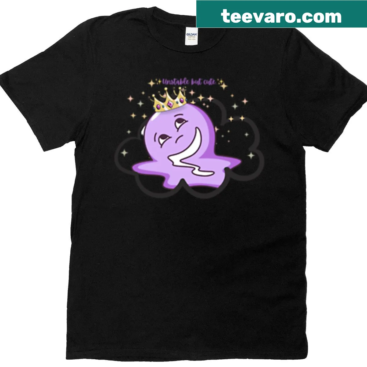 Cartoon-style melty crown emoji graphic on a casual t-shirt. — on a men's t-shirt