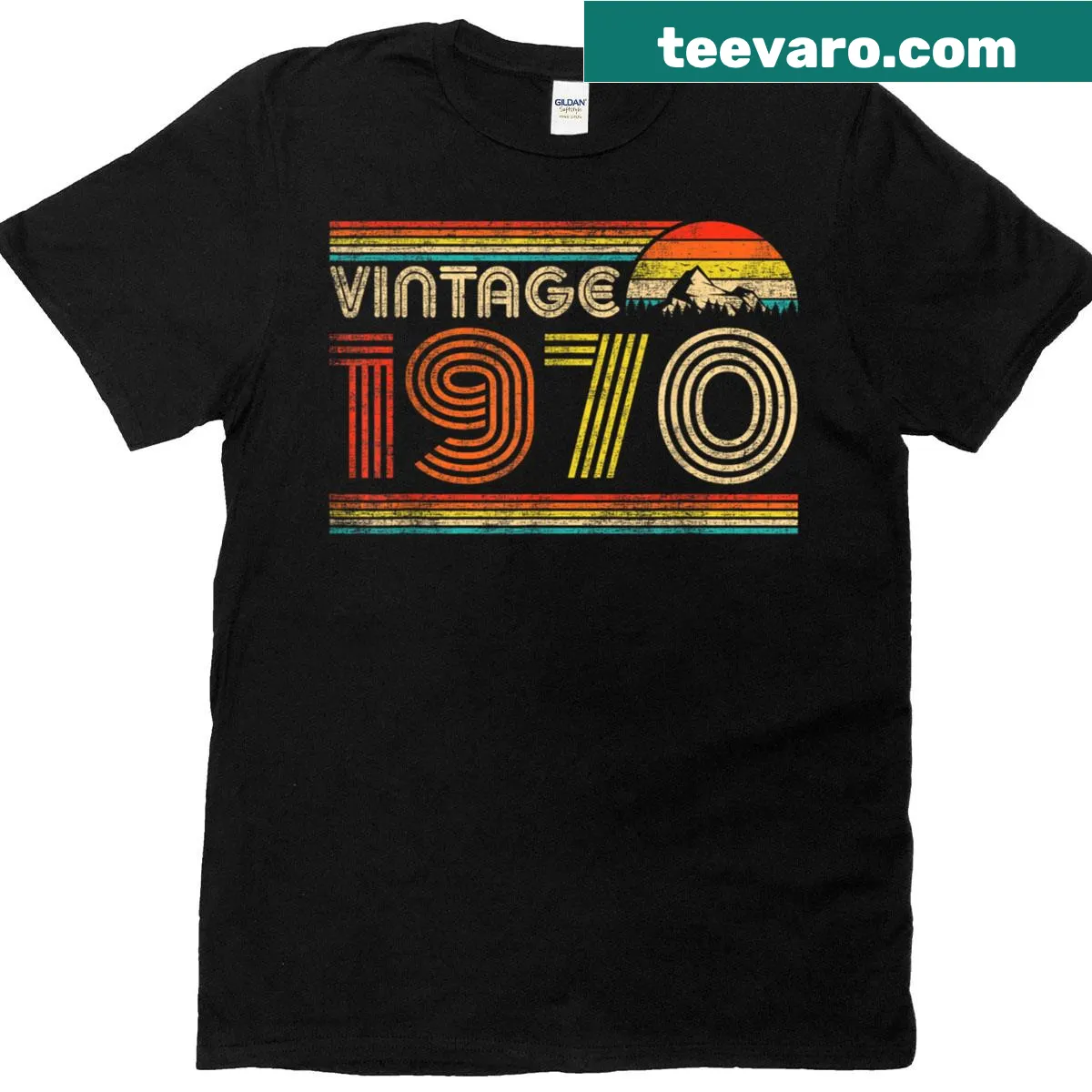 Vintage 1970 birthday t-shirt featuring bold '1970' text — on a men's t-shirt