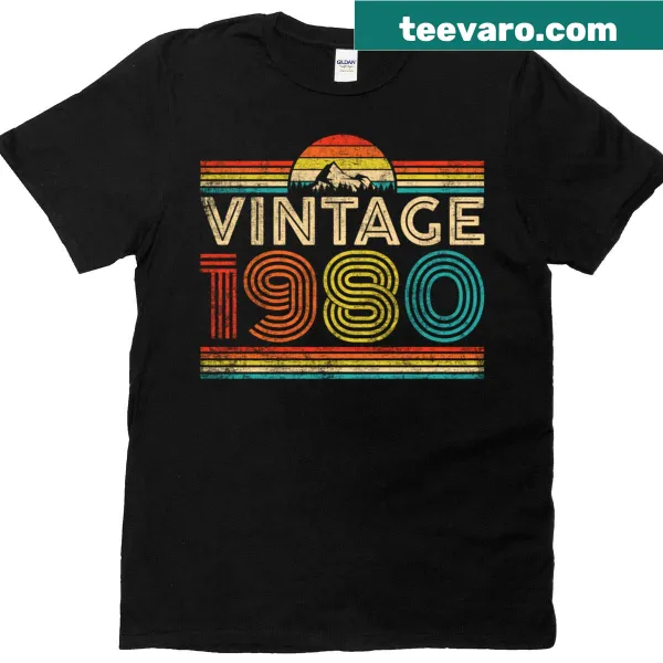 Vintage 1980 birthday t-shirt featuring bold '1980' graphic