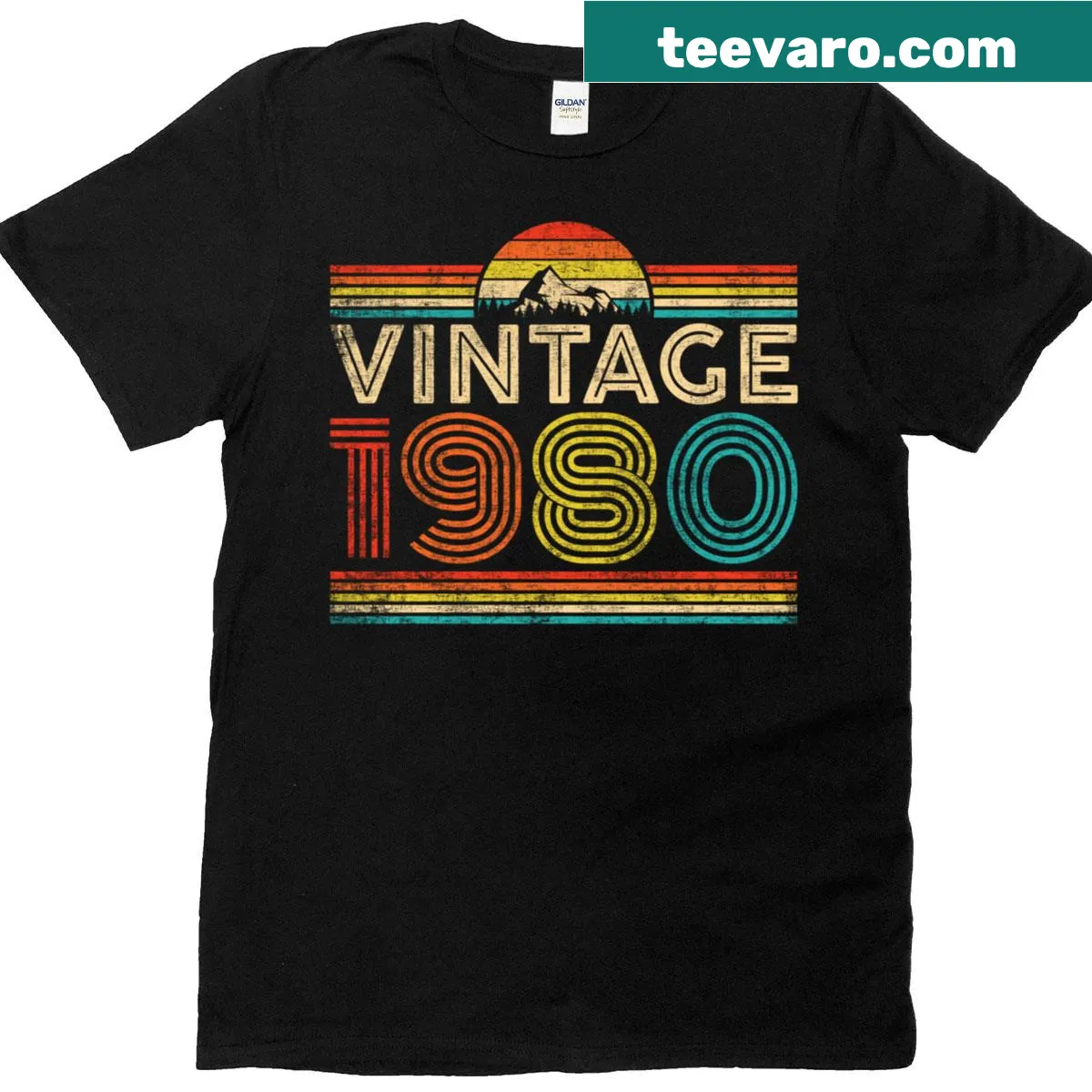 Vintage 1980 birthday t-shirt featuring bold '1980' graphic — on a men's t-shirt