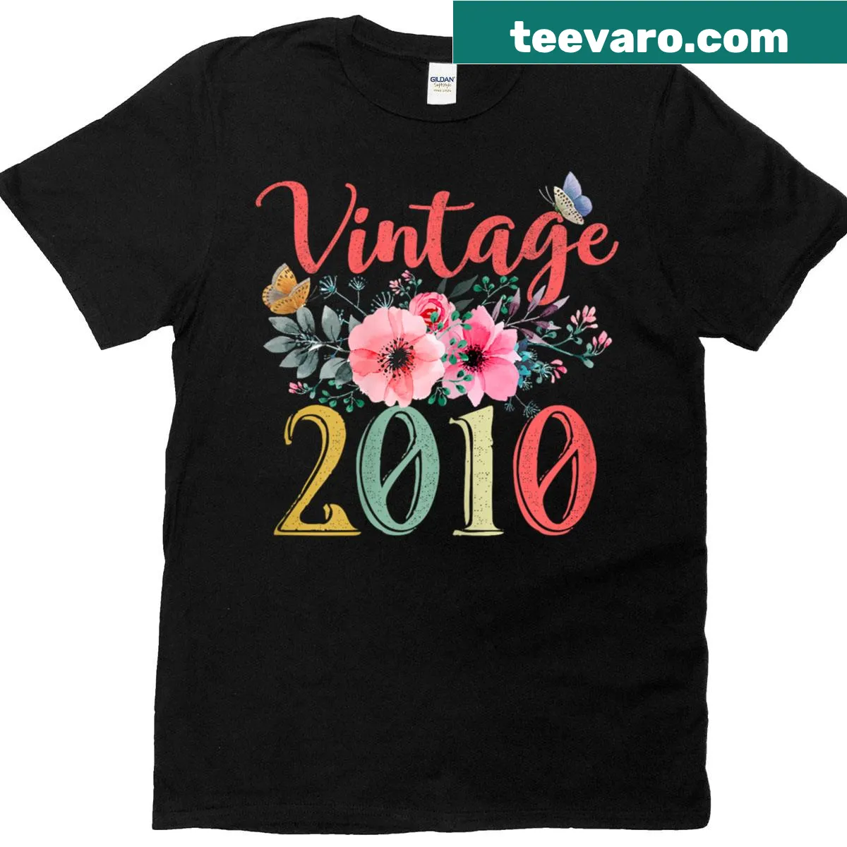 Vintage 2010 T-shirt with floral hippie design for 15th birthday — on a men's t-shirt