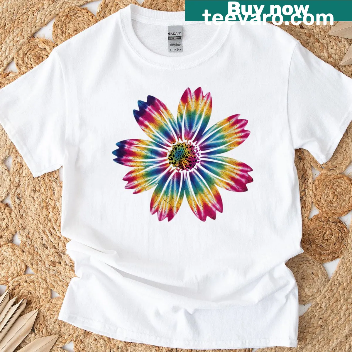 Vintage hippie flower design on a T-shirt for festival wear — on a men's t-shirt