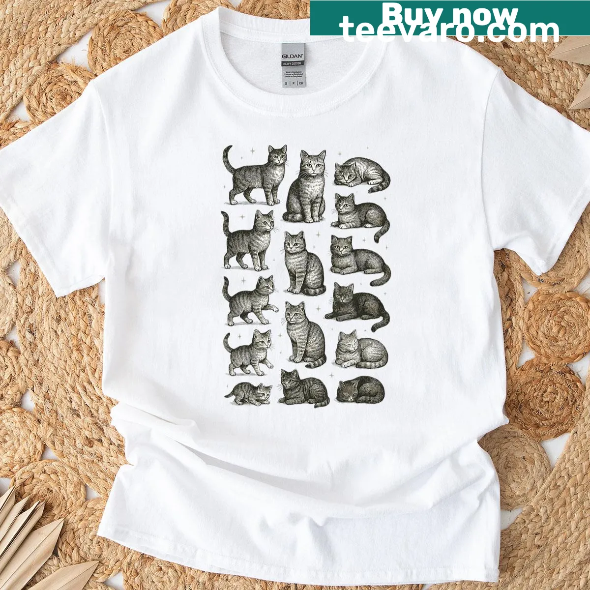 Retro T-shirt with playful 90s tattoo cat designs for nostalgia lovers — on a men's t-shirt
