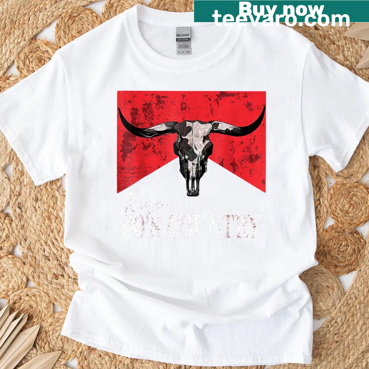 Vintage bull skull graphic on a T-shirt celebrating country music — on a men's t-shirt