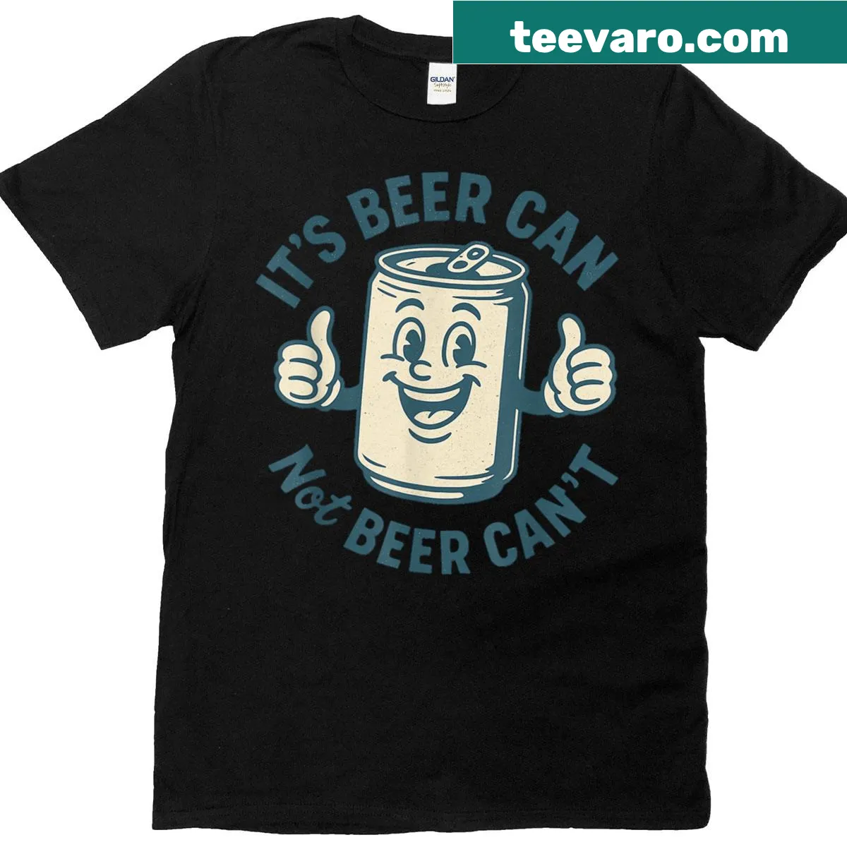 Vintage beer can T-shirt with a funny drinking slogan — on a men's t-shirt