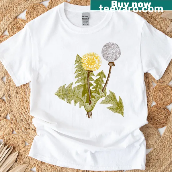 Vintage dandelion botanical drawing printed T-shirt
