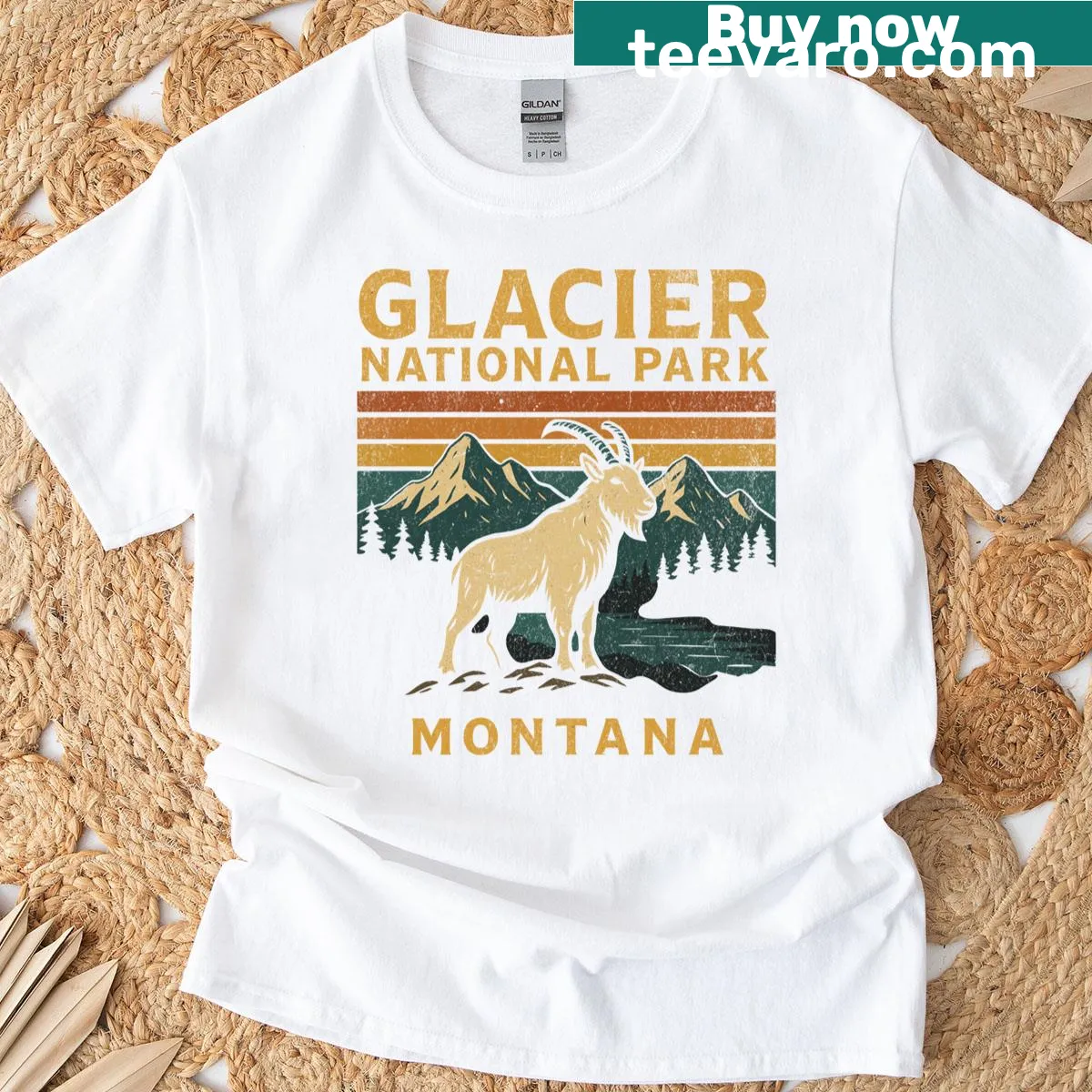 Vintage Glacier National Park graphic t-shirt featuring scenic design — on a men's t-shirt