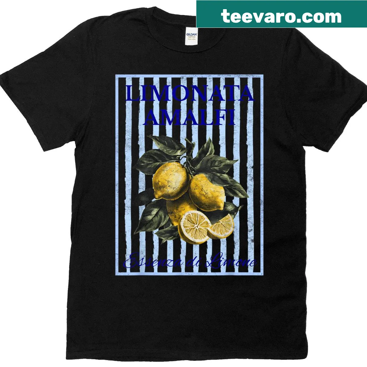 Vintage distressed T-shirt with lemon fruit crate label design — on a men's t-shirt