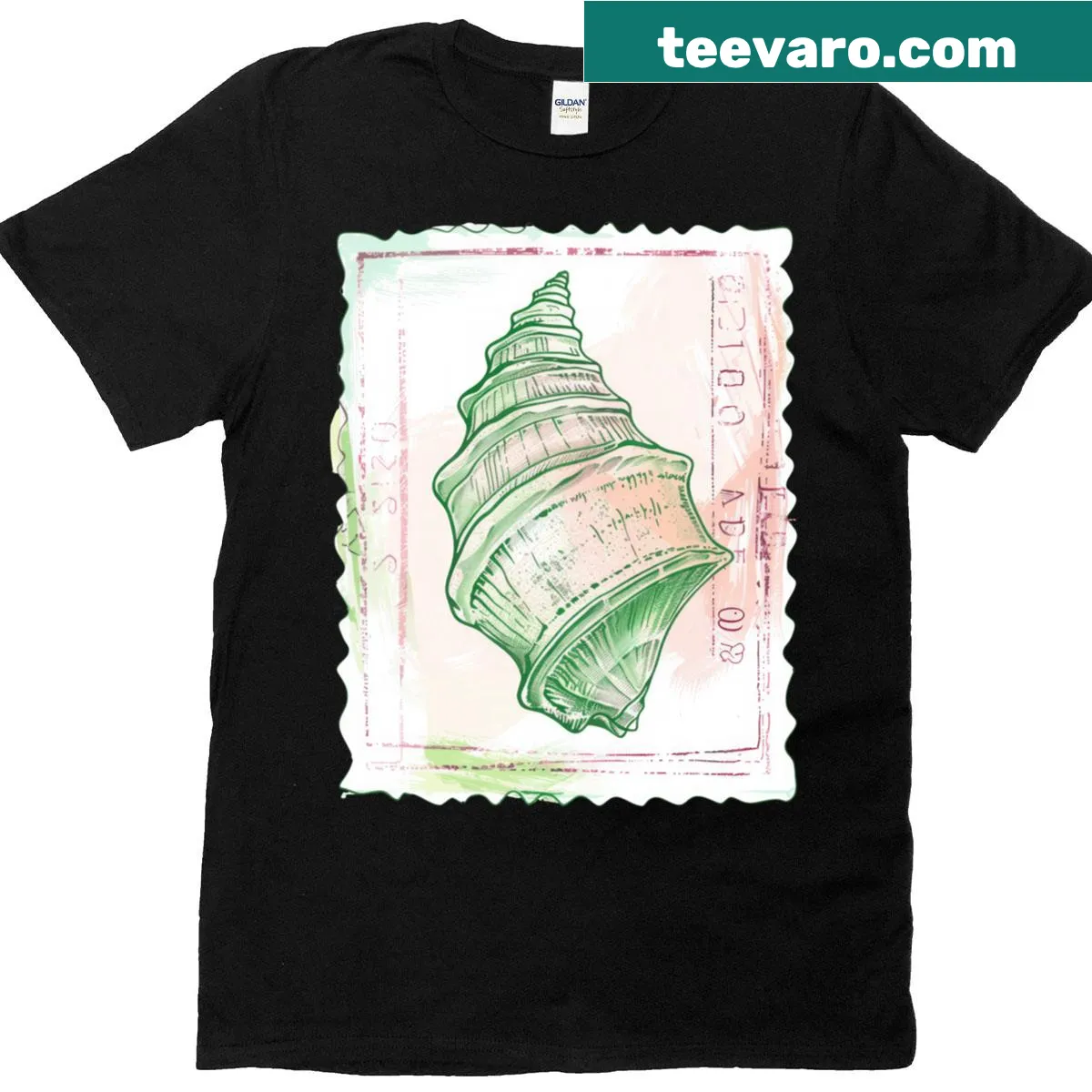Vintage t-shirt with a nautical shell stamp illustration for ocean lovers. — on a men's t-shirt