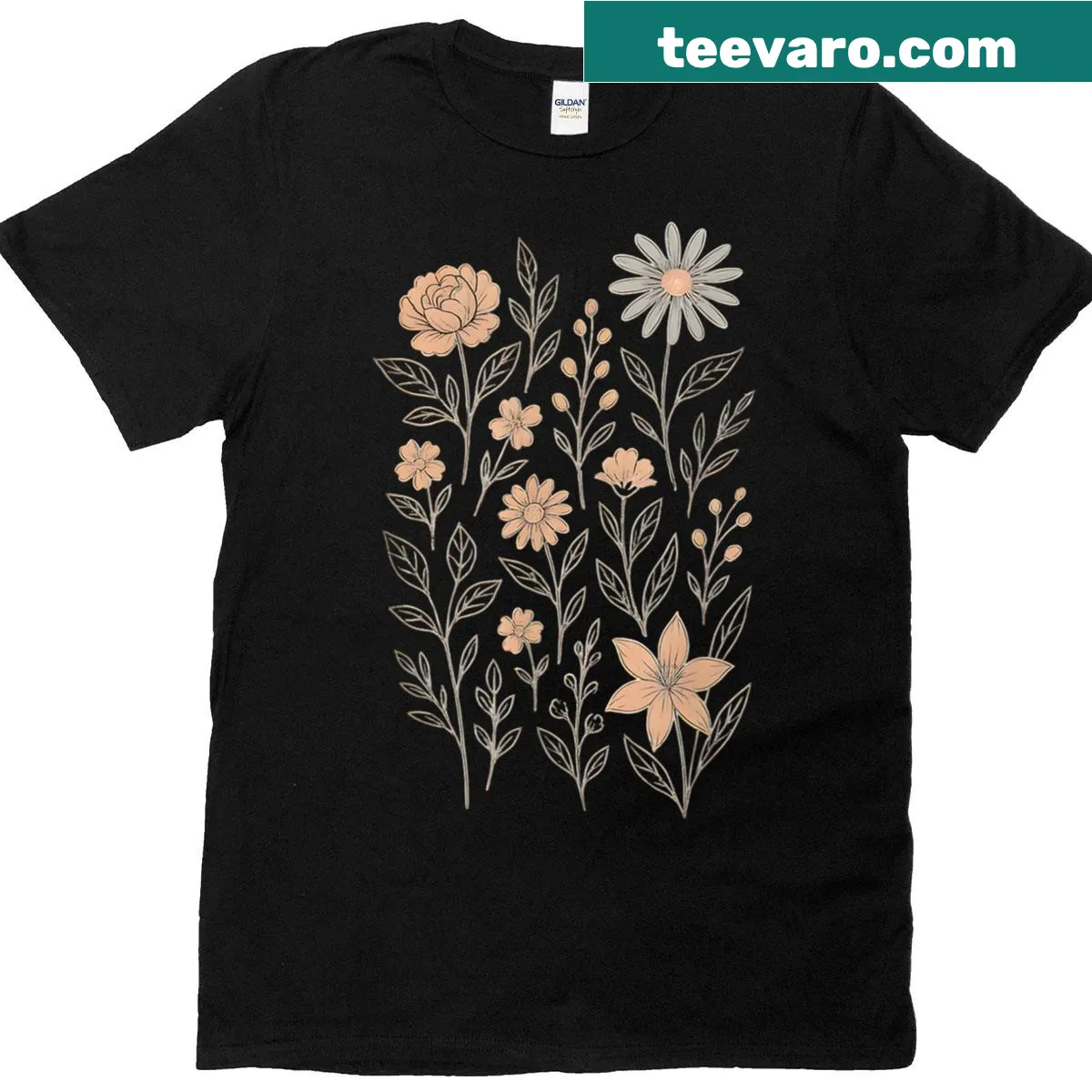 Vintage pressed flowers T-shirt with boho floral design — on a men's t-shirt