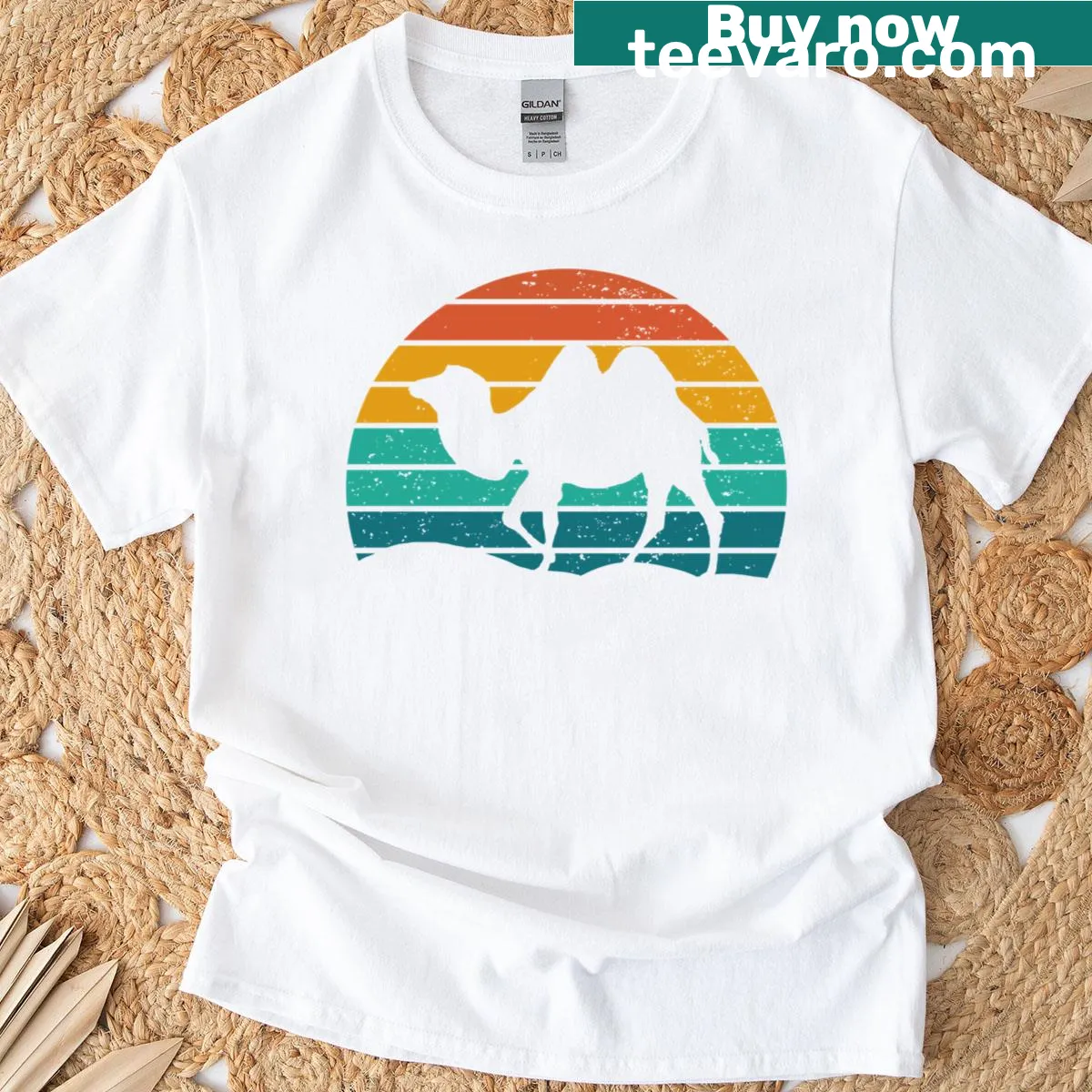 Retro Bactrian Camel T-shirt with playful design for kids and adults — on a men's t-shirt