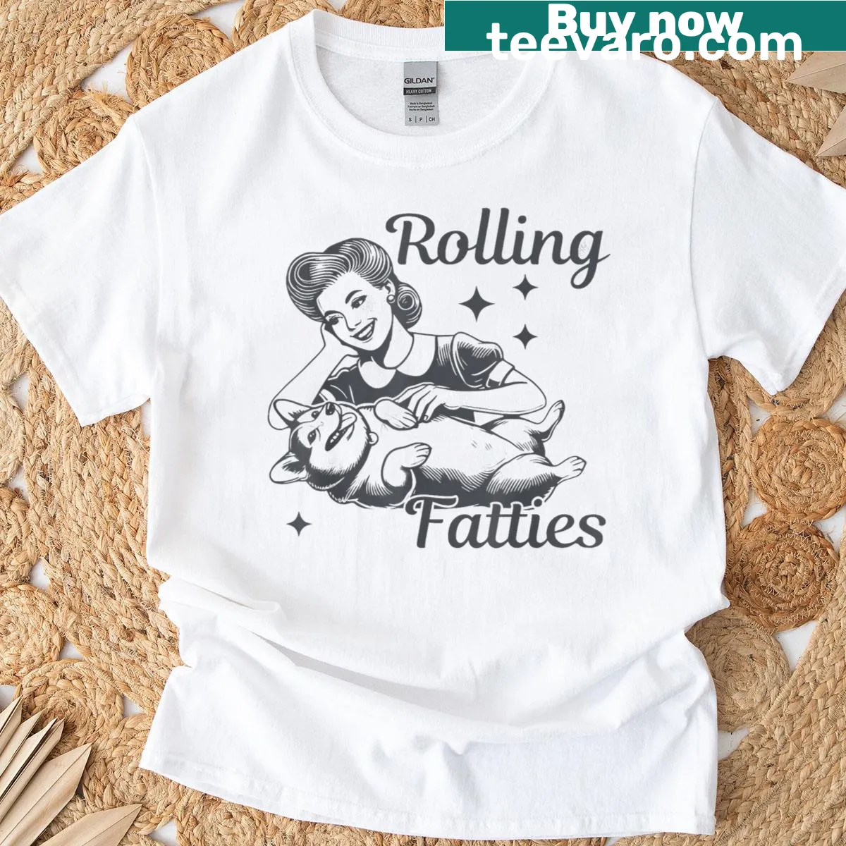 Funny corgi meme graphic t-shirt in vintage style — on a men's t-shirt