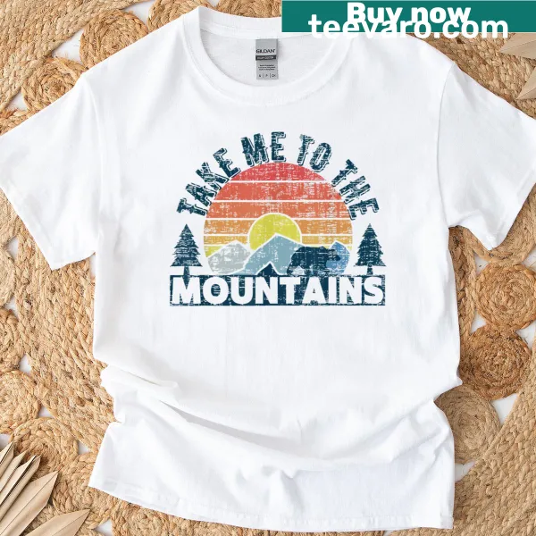 Illustrated adventure-themed T-shirt inviting exploration of mountains
