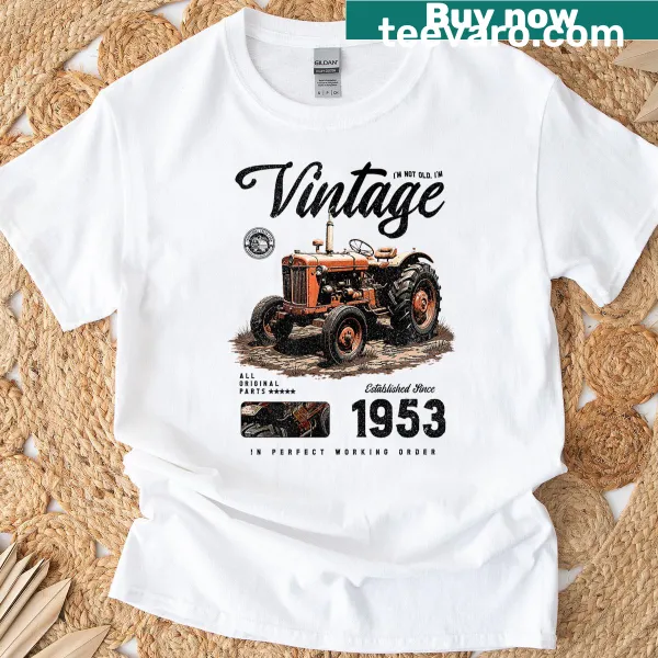 Vintage tractor T-shirt celebrating a farmer born in 1953