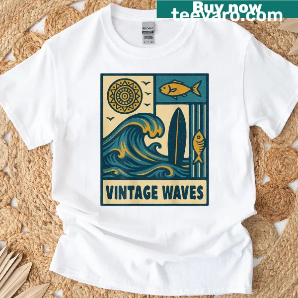Retro surf vibe sunset waves graphic t-shirt