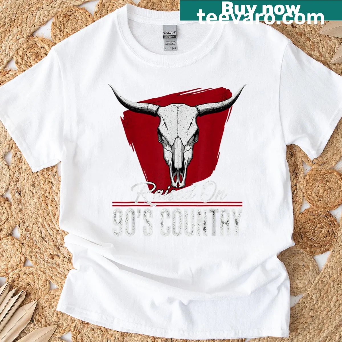 Vintage bull skull graphic t-shirt for country music fans — on a men's t-shirt