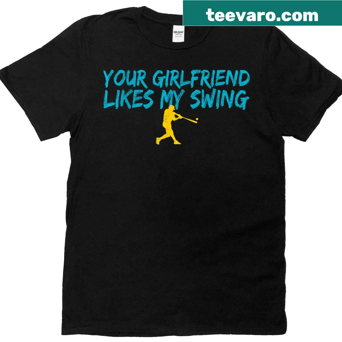 Vintage baseball t-shirt with a humorous phrase about swinging — on a men's t-shirt