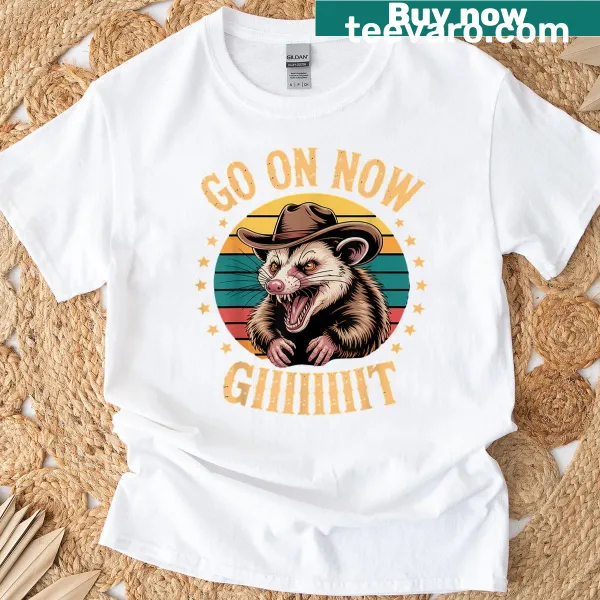 Humorous cowboy saying on vintage T-shirt with opossum theme