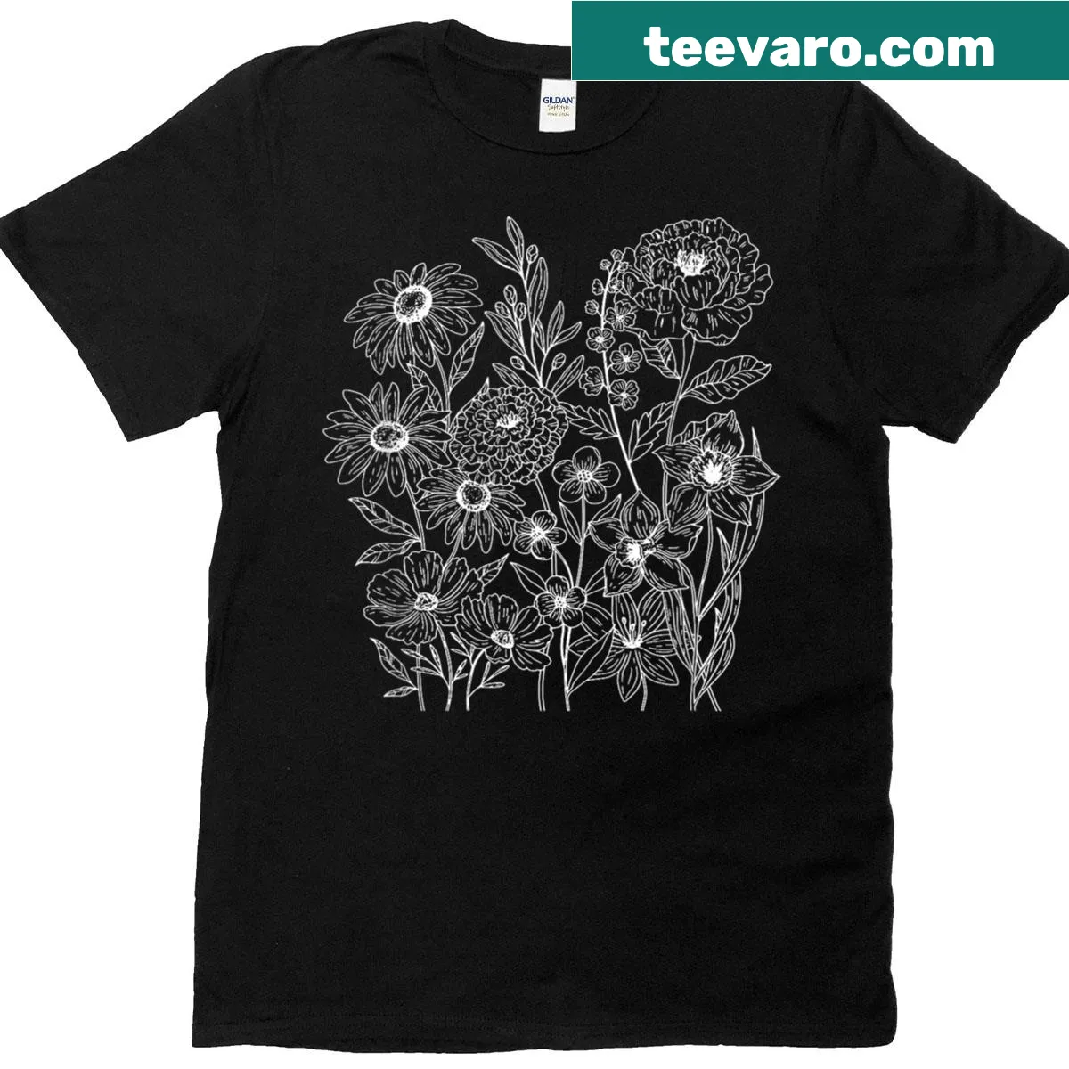 Whimsical vintage T-shirt with wildflower bouquet design — on a men's t-shirt