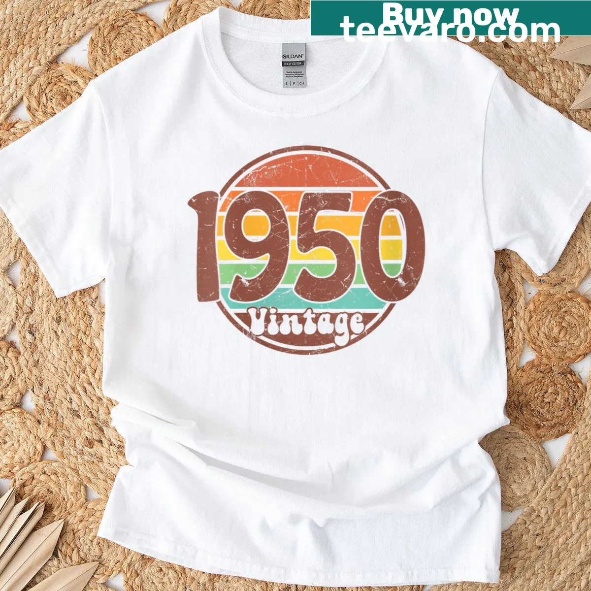Vintage style tee featuring 'Born in 1950' text — on a men's t-shirt
