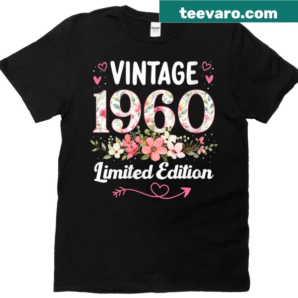 Vintage floral t-shirt for women celebrating those born in 1960.
