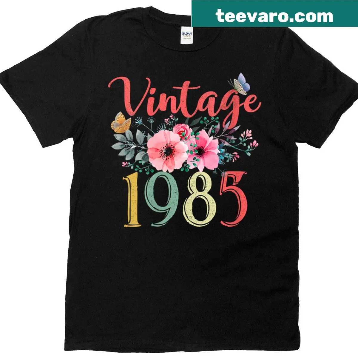 Vintage floral t-shirt for 40th birthday celebration — on a men's t-shirt