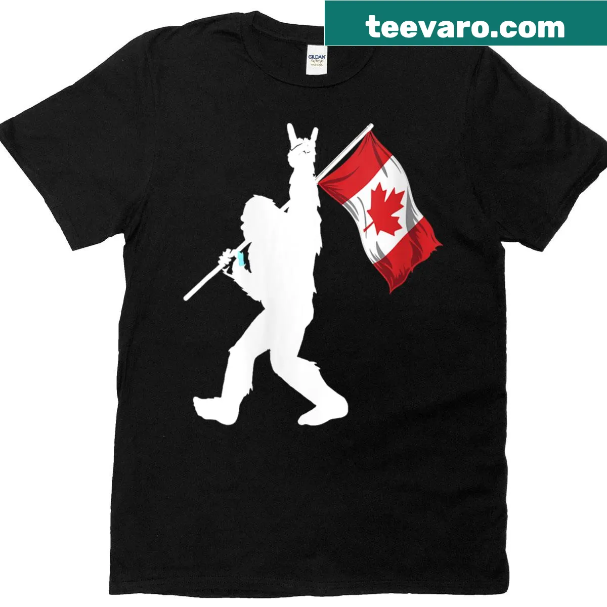 Vintage-style Canada Day tee featuring Bigfoot and rock n roll theme — on a men's t-shirt