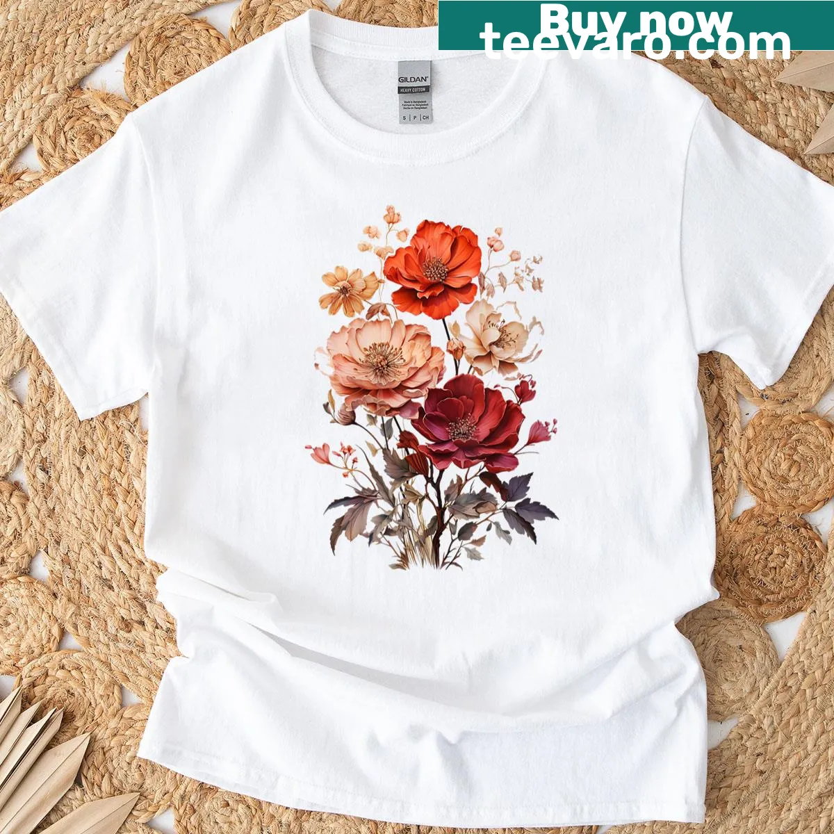 Botanical flower chart illustration on vintage tee — on a men's t-shirt