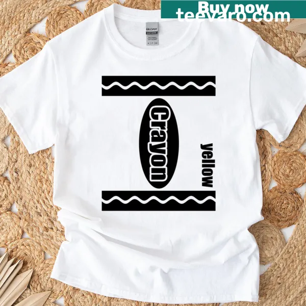 Cartoon graphic of a yellow crayon on a costume T-shirt